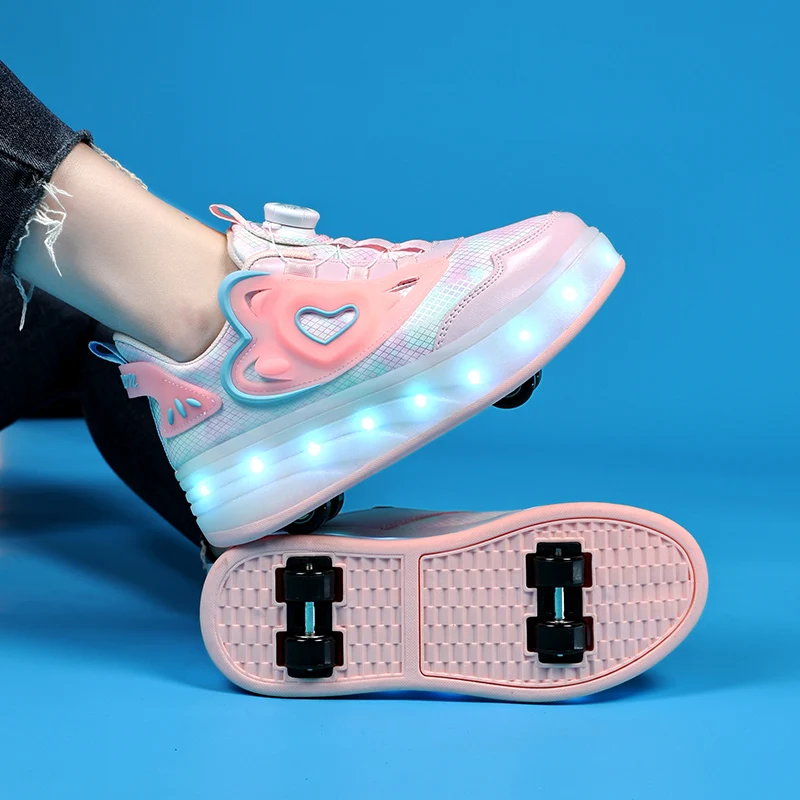 أحذية عصرية مريحة ذات 4 عجلات قابلة للسحب تلقائيًا: أحذية رياضية للفتيات، زلاجات دوارة غير مرئية للأطفال والكبار والأولاد
