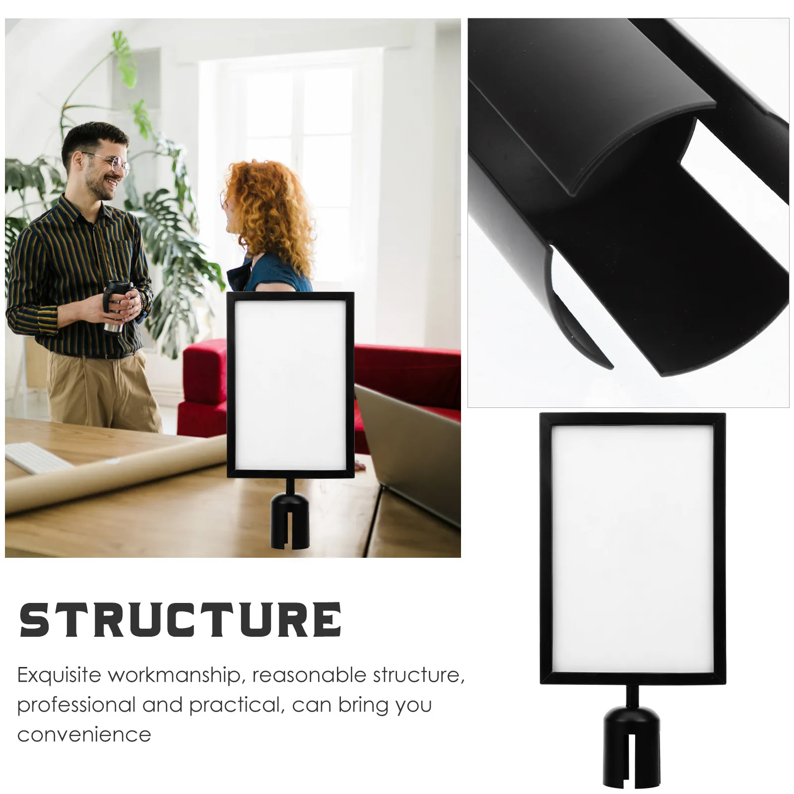 Vertical Stanchion Sign Holder for A4 Portrait Display Stainless Steel Crowd Control Queue Barrier Post Top Frame Professional