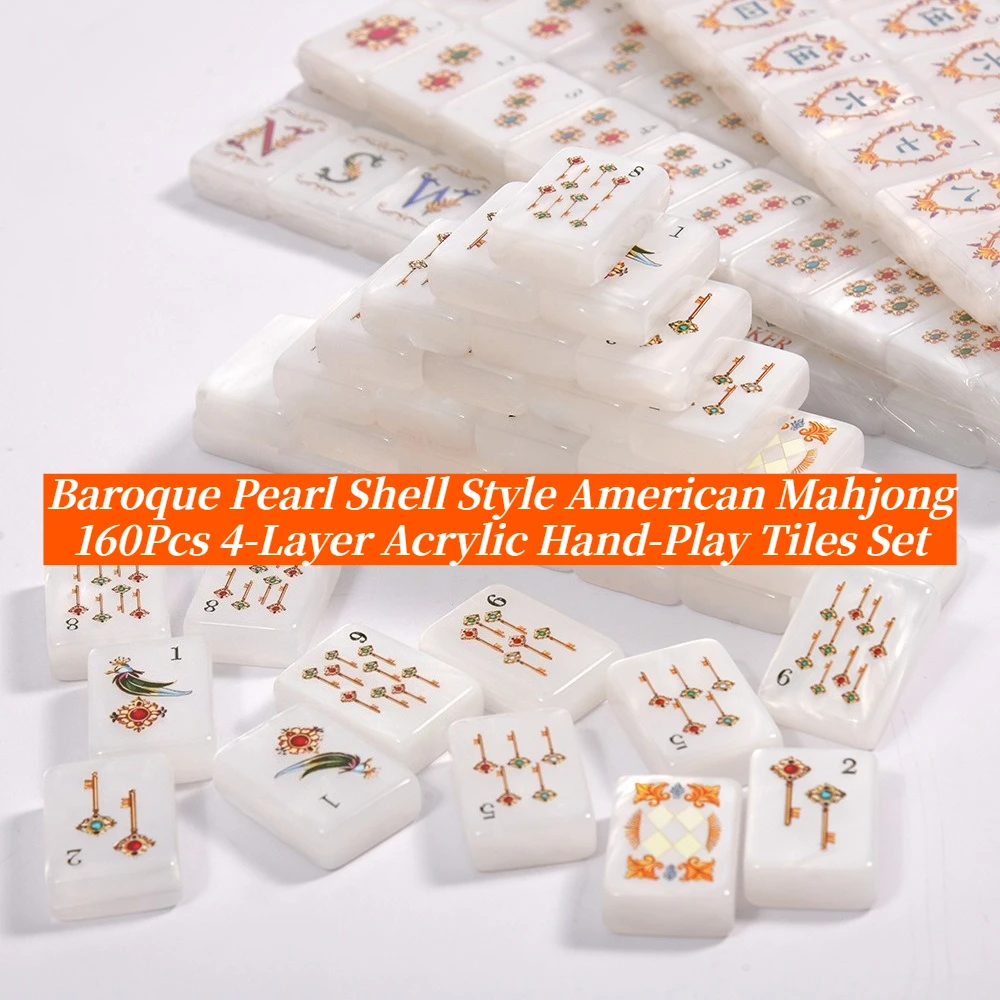 Baroque Pearl Shell Style American Mahjong Set,4‑Layer Acrylic 160Pcs Vintage Hand‑Play Mah Jongg Tiles for Family Party Game
