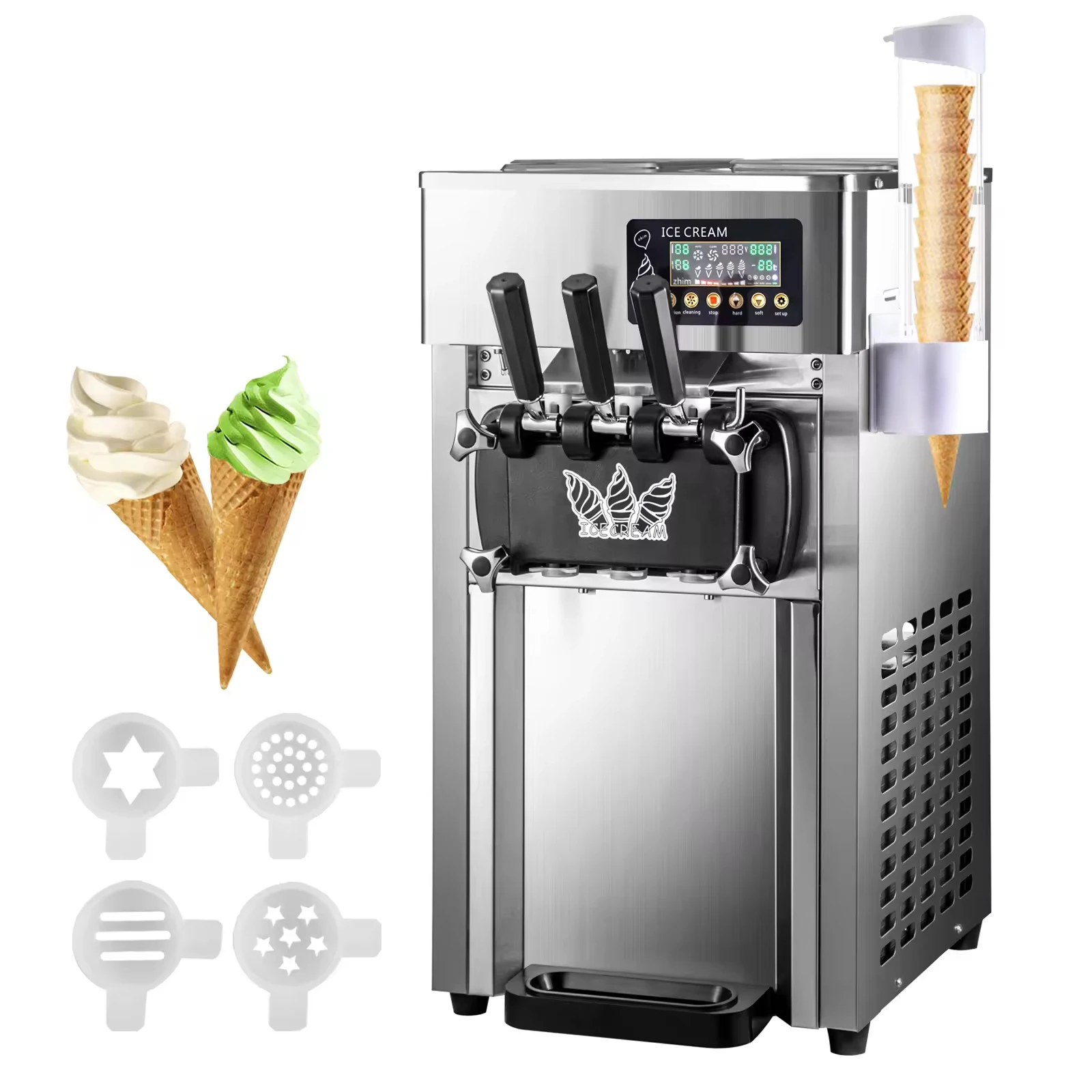 Commercial Small Vertical Soft Serve Stainless Steel Ice Cream Maker Machine 3 Flavor Countertop  Machine 1200w