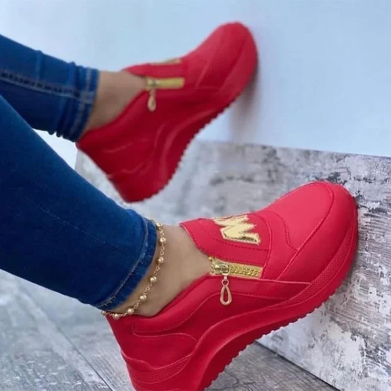 Summer Women Fashion Vulcanized Sneakers Platform Solid Color Flat Ladies Shoes Casual Breathable Wedges Ladies Walking Sneakers