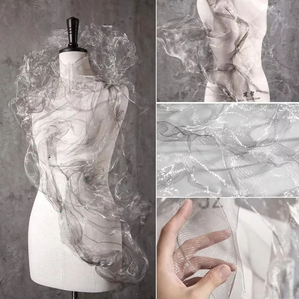 

Cloud Fog Mesh Bright Organza Fabric Pleated Shape DIY Decoration Shapeable Wire Mesh Texture Art Background