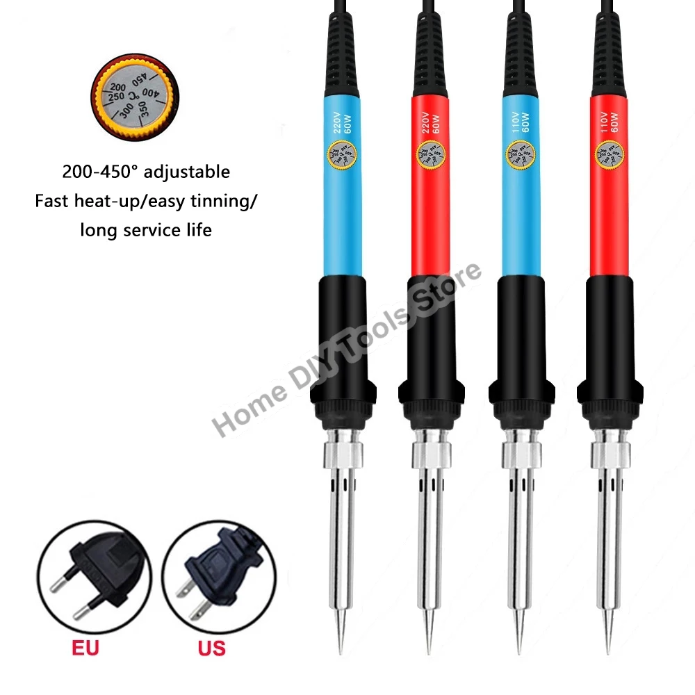 60W Electric Soldering Iron 200-450°C Adjustable Temperature Welding Solder Rework Station Heat Pencil Tips Repair Tool