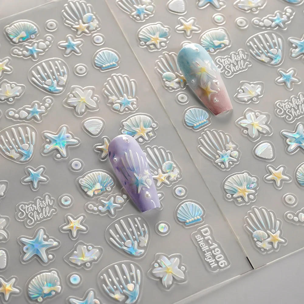 Shell Conch Starfish jellyfish Fish Water Bubbles Ocean Self Adhesive Press On Nail Art Stickers Decorations Manicure Decals
