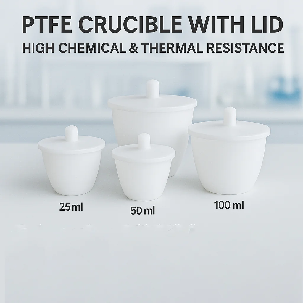 PTFE Crucible with Lid Corrosion-Resistant Lab Melting Container 25ml~100ml High Temperature Tolerance