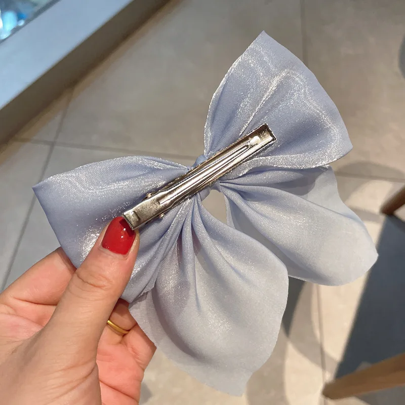 Neue große Schleife Haarnadel Frauen elegante Bowknot Fleck Haars pangen Mesh schiere Satin Haars pange solide Pferdes chwanz Clip Haarschmuck