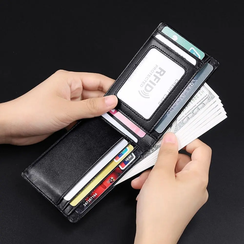 

Slim Men's Money Clip Cowhide Leather Minimalist RFID Blocking Card Holder 8 Card Holder Multi-Pockets Men's Bifold Wallet