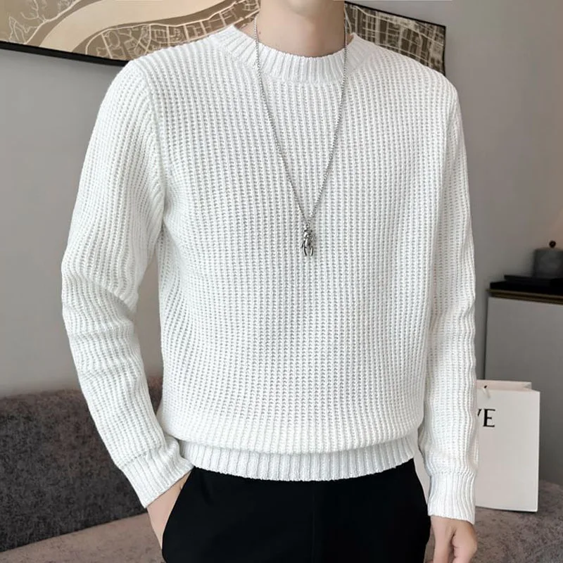 New Autumn/Winter Fashion Trend Thickened Round Neck Solid Color Versatile and Handsome Casual Men's Knitted Long Sleeve Sweater