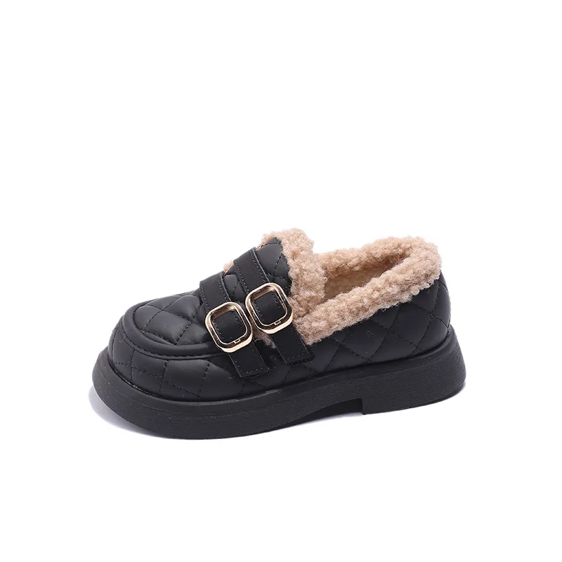 Children's Velvet Cotton Shoes 2024 Winter New Baby Girl Leather Warm Anti-slip Cotton Shoes Thickened Girls' Leather Shoes