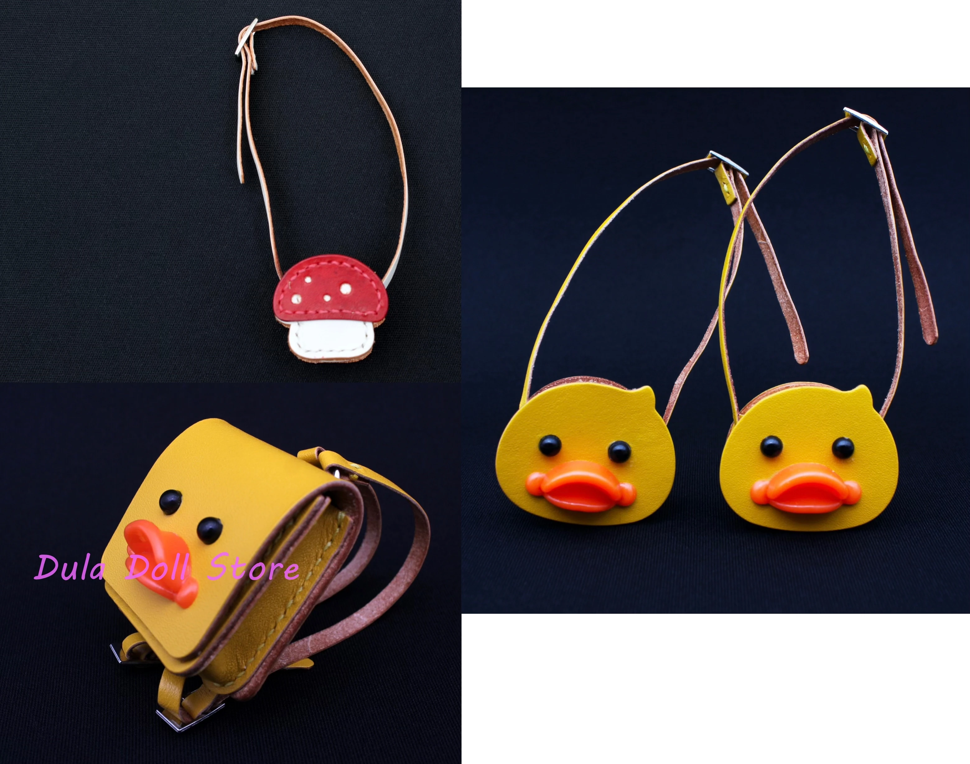 Dula Doll Handmade  Little Yellow Duck Mushroom Backpack Crossbody Bag for Blythe Qbaby 1/6 Bjd Doll