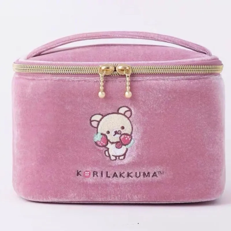 New Cute Rilakkuma Korilakkuma Bear Kids Girls Big Velvet Make up Bags Cosmetic Case With Mirror For Women