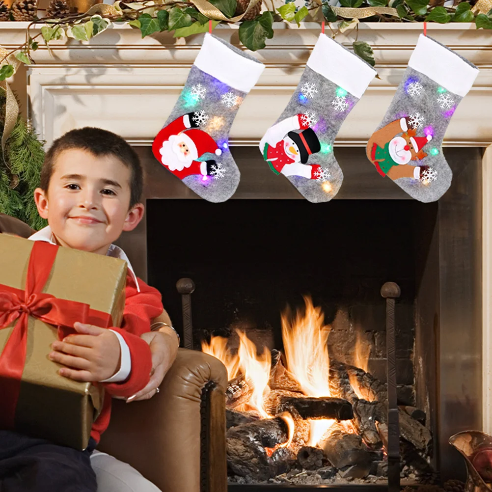 

2pcs Luminous Christmas Stocking Decorative Sock Pendant Gift Candy Bag Foldable Lightweight Hanging Decoration For
