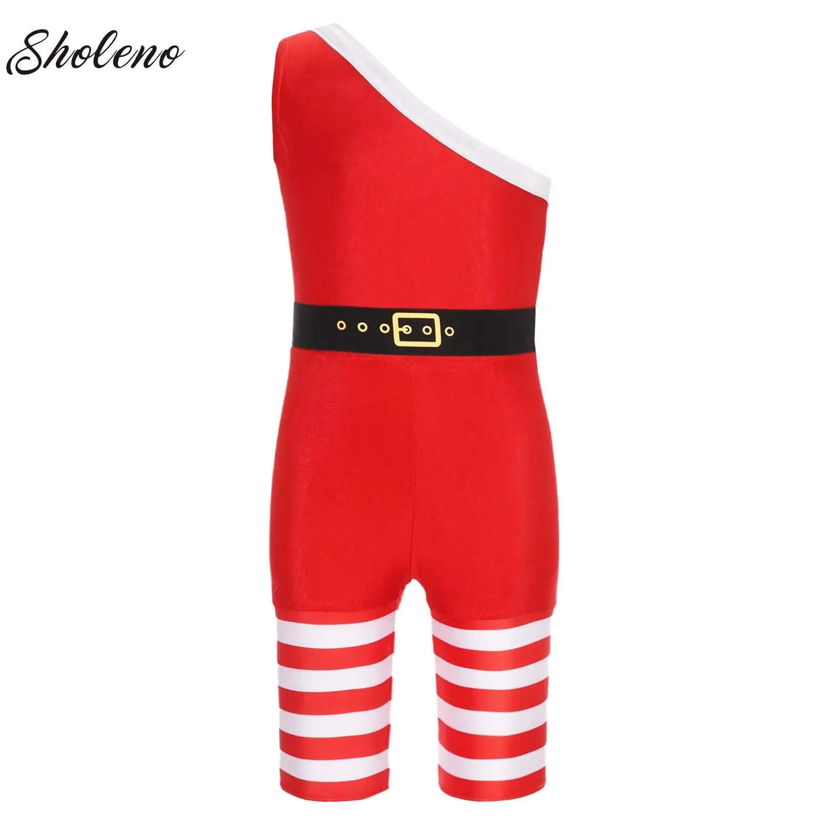 

Boys Girls Christmas Party Clothes Weight Lifting Muscle Man Costume One Shoulder Sleeveless Short Bodysuit Santa Claus Dress Up