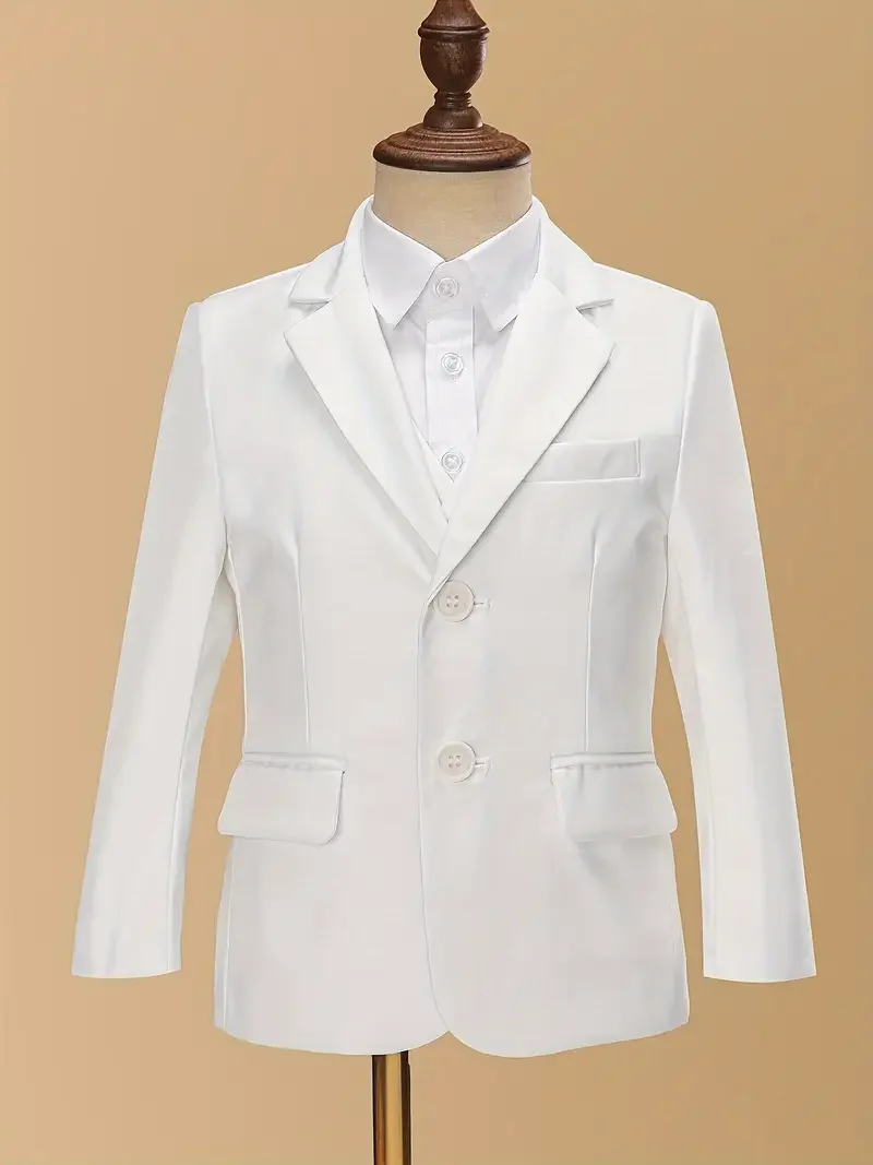 Flower Boys Formal White Wedding Suit Kids Birthday Photography Outfit Children's Host Piano Performance Costome