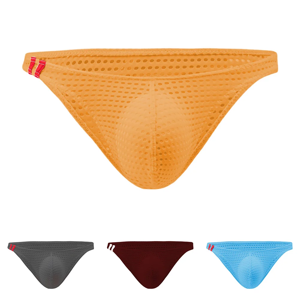 

Vacation Blue Sexy Underwear Low Waist Pouch Panties Pouch Underwear Slight Stretch Fabric Solid Color Pattern