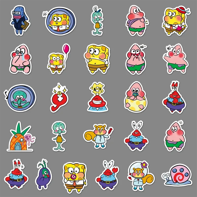 Kawaii 51 Q-version SpongeBob SquarePants، Big Star Octopus، شخصيات كرتونية، ديكور مقاوم للماء، ملصقات حساب الهاتف المحمول