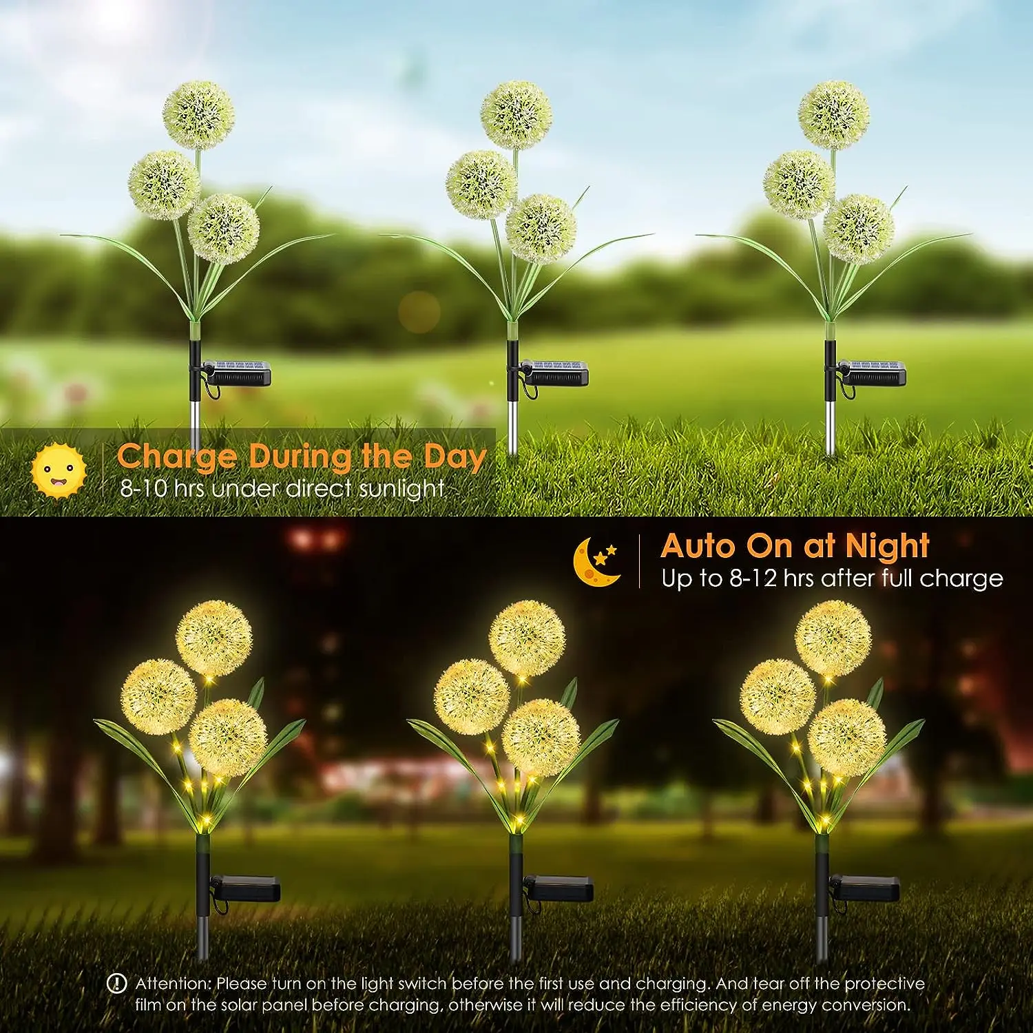 Imagem -02 - Solar Powered Garden Lights Decorative Lights Outdoor Impermeável Led Fairy Lights Lâmpada Dandelion para Quintal Decoração do Pátio da Rua