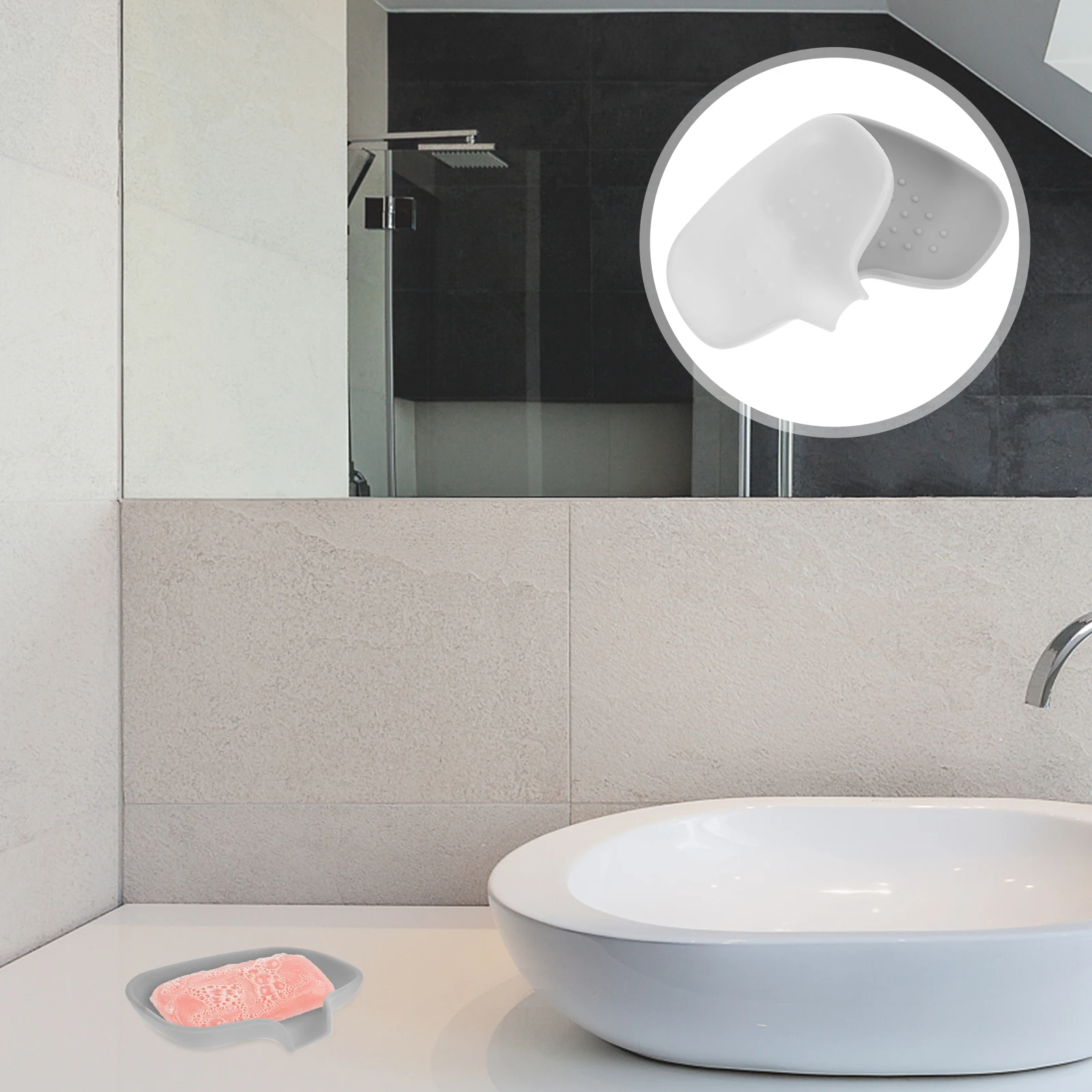 

2pcs Silicone Soap Dish Holder White Gray Self Draining Non Soap Box for Bathroom Shower Countertop Draining Storage Tray