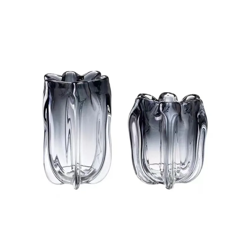 Modern gray petal mouth glazed vase dining table TV cabinet home living room entrance decoration ornament