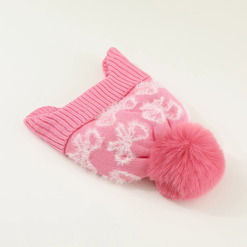 Gorros Plsuh con lazo rosa para niña, gorro cálido con protección para los oídos para bebé, gorro con orejeras con forro de terciopelo, gorro tejido de lana para niño de 1 a 5 años
