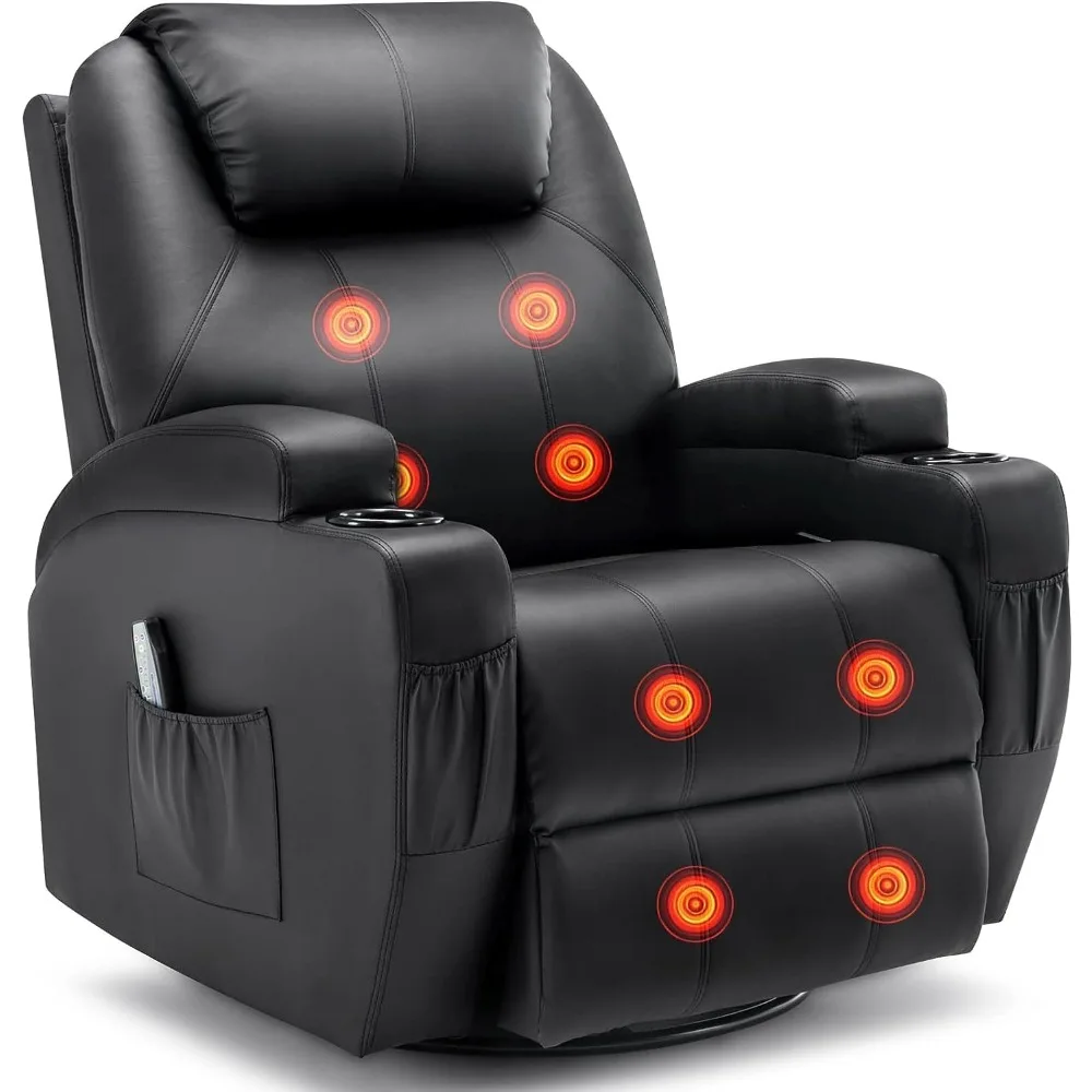 Recliner Chair, Rocking Chair with Massage and Heat, 360° Swivel Recliner Chairs for Adults, Rocker Manual Recliner with