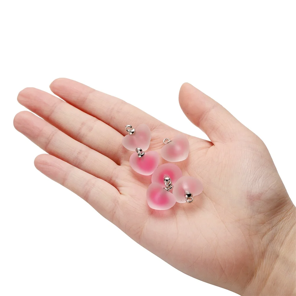 10Pcs Resin Frosted Bead Pendants Matte Heart Resin Love Charms for DIY Bracelet Necklace Earring Jewelry Making Accessories