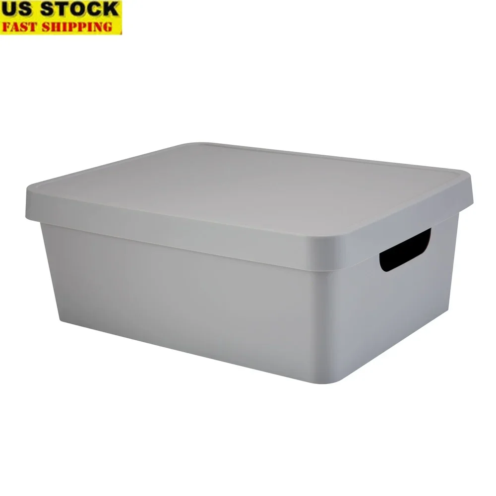 

Средний пластиковый ящик для хранения с крышкой, штабелируемый органайзер для домашнего офиса, защита от пыли, запаха, решение для хранения, транспорт