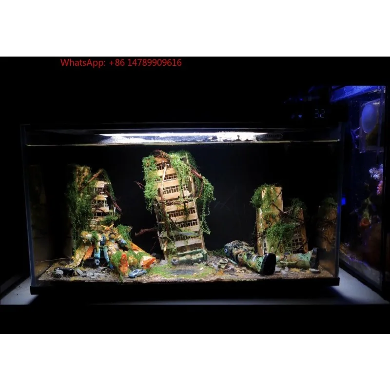 

Gundam Fish Tank Landscaping: Urban Ruins & Battle Damage. DIY Sci-Fi Diorama. Wasteland Aquascape Model. Military Figure Decor.