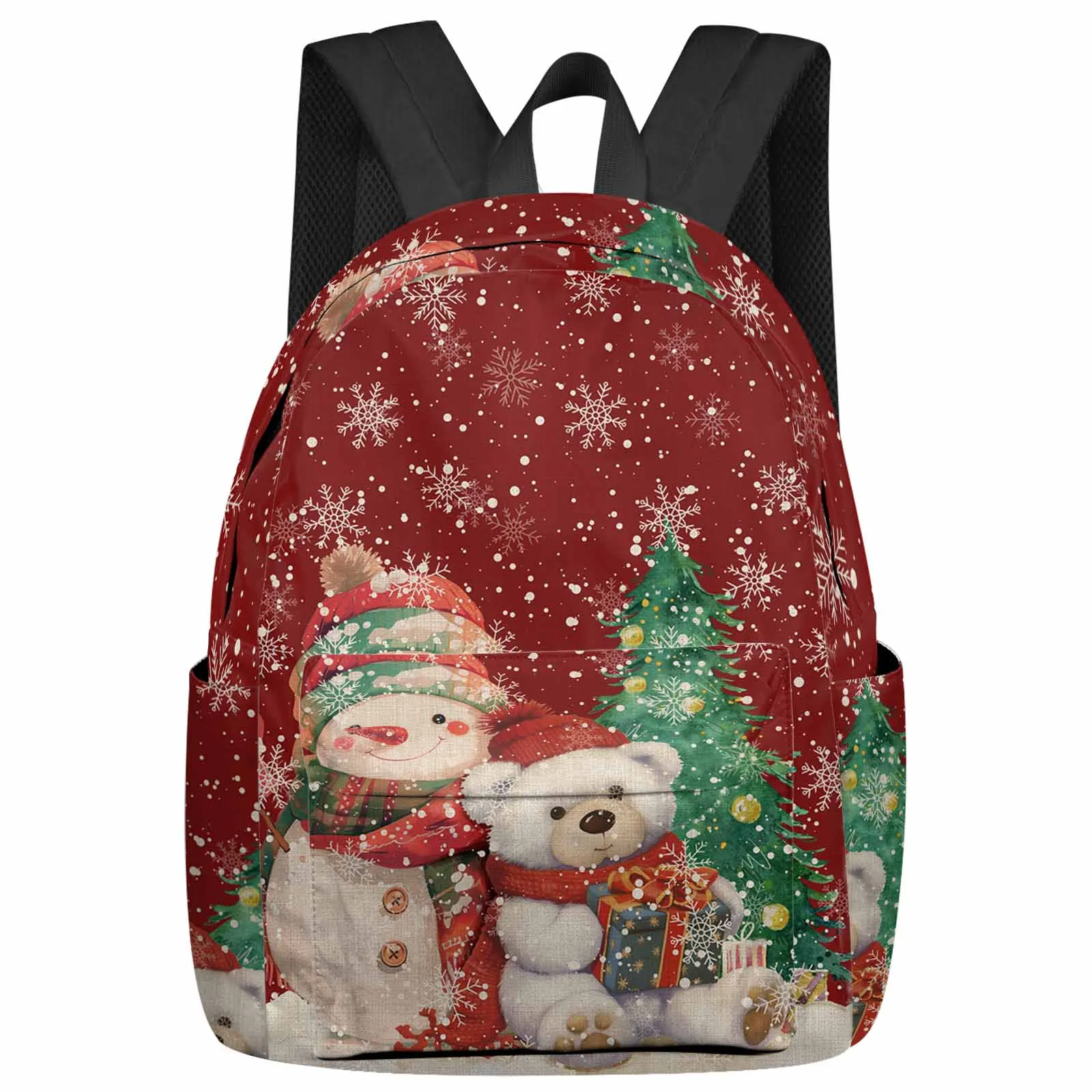 

Christmas Snowflake Bear Snowman Backpacks Custom Student School Bags Laptop Backpack Men Women Female Travel Mochila