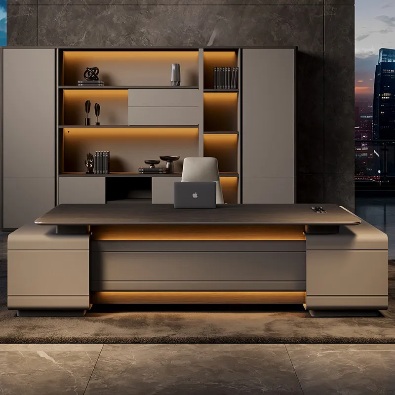 E0 level boss desk light luxury high-end Italian president desk high-end wood grain large class desk leadership office