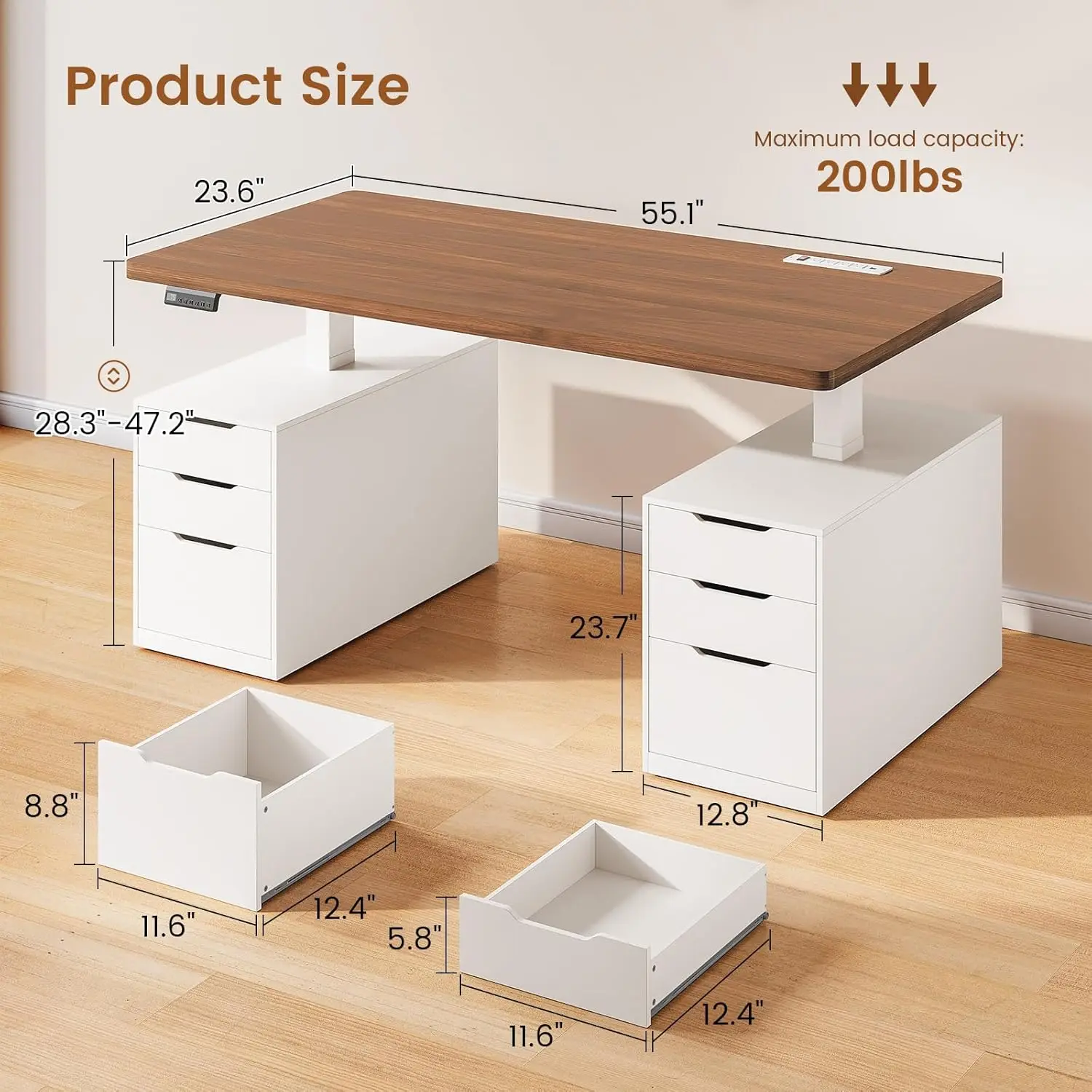 Electric Standing Desk with 6 Drawers, 55" Adjustable Stand up Desk with Storage, Computer Desks with Power Outlets, Customized