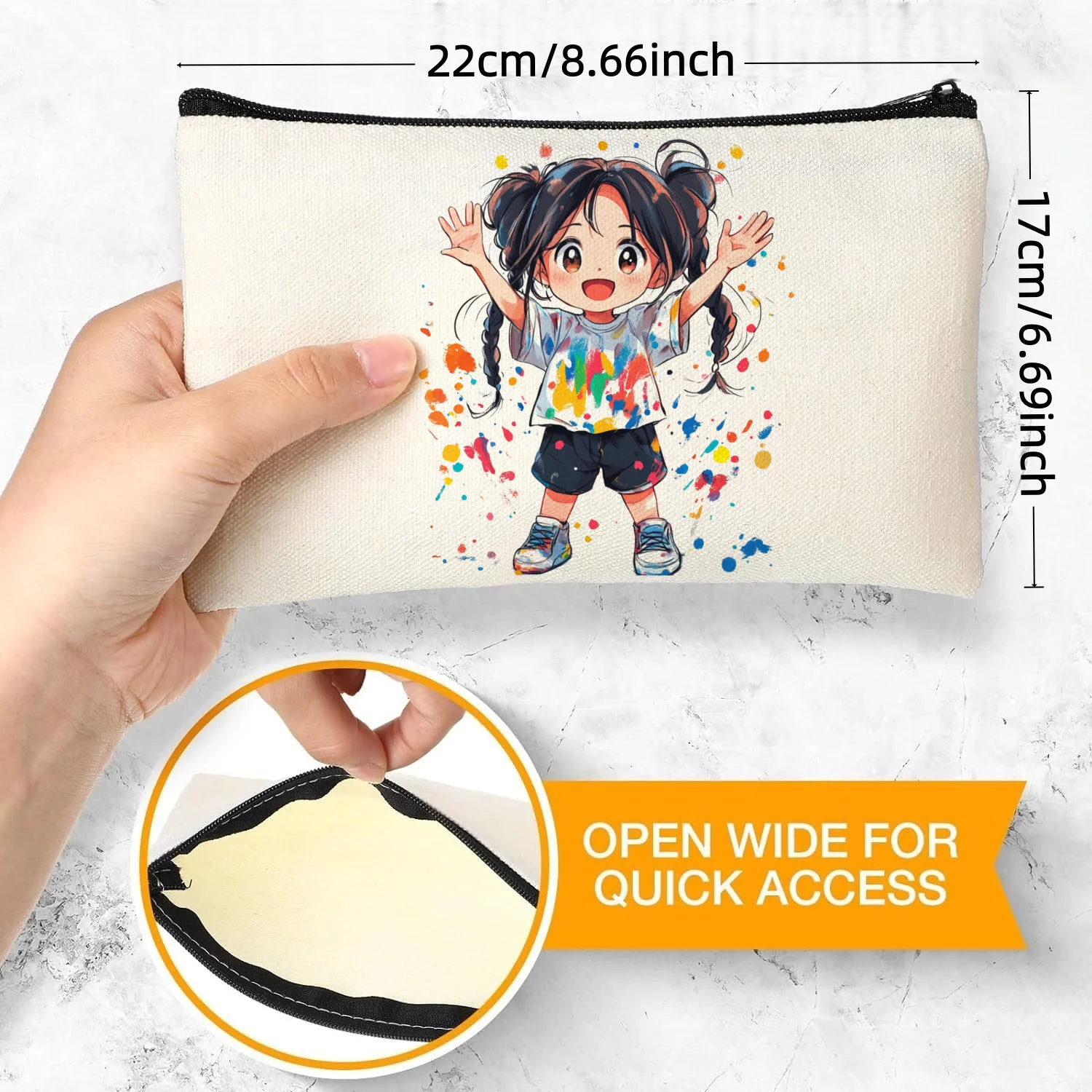 

1PC Vibrant Happy Art Girl Double-Sided Canvas Makeup Bag Multi-purpose Portable Storage Pouch