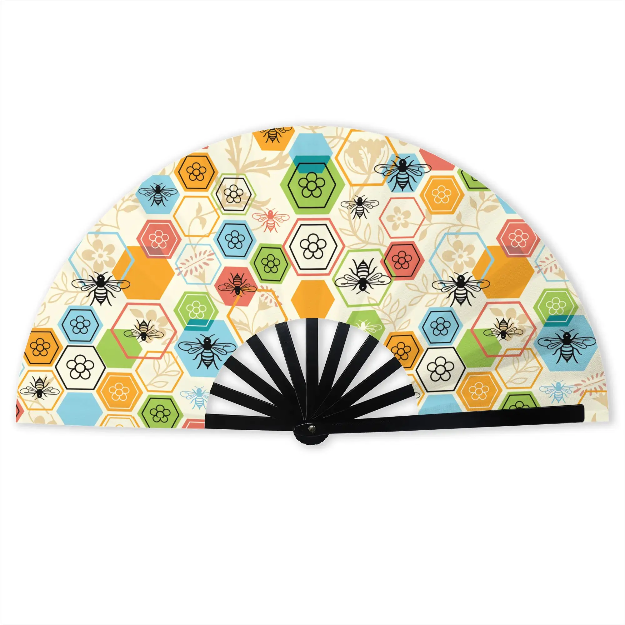 Hexagon Garden Honeycomb Bee Comb  Stylish Hand Fan Unisex Geometric  Printed Polyester Fan Trendy For Wedding Party Gift