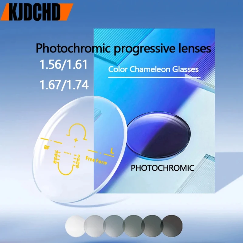 KJDCHD Photochromic Multi Focus Progressive CR-39 Resin Aspheric Glasses Lenses Myopia Hyperopia UV400 Sun Prescription Lenses