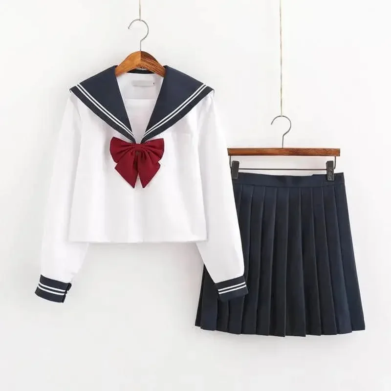 Traje de marinero para mujer, uniforme japonés Jk, chaqueta de estudiante, falda larga y corta de estilo coreano, manga bonita, estilo universitario, escuela