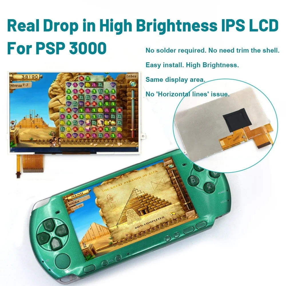 hispeedido-psp3000用-ハイライト高輝度ドロップインips液晶画面-psp-3000用-はんだ不要-簡単に取り付け可能