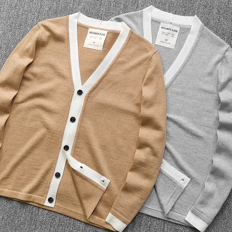 

Мужской вязаный шерстяной свитер в скандинавском стиле, повседневный британский модный осенний кардиган с V-образным вырезом и длинными рукавами