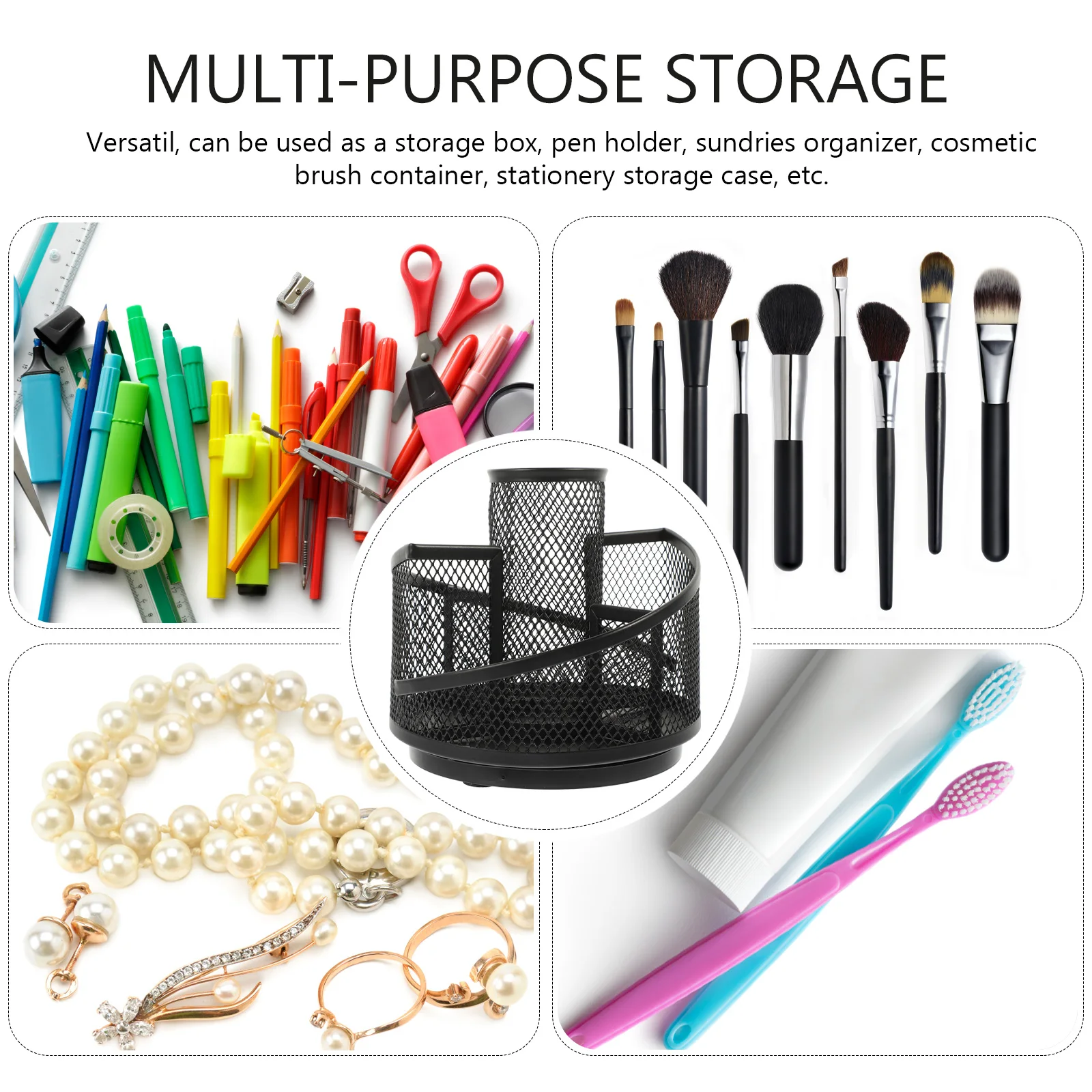 

Desktop Pen Holder Round Rotating Pretty Holds Iron Organizer Penholder Storage