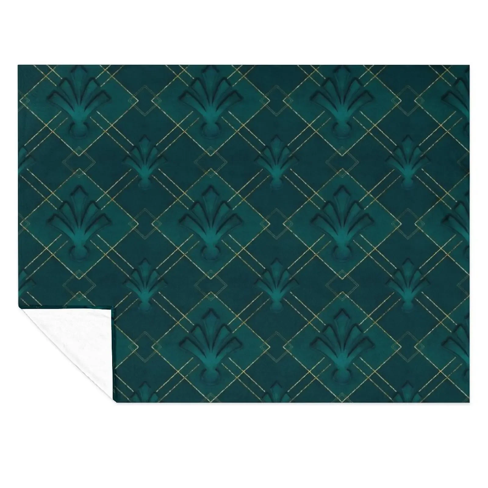

Emerald Green And Gold Art Deco Pattern Throw Blanket for babies Sofa Quilt christmas decoration Furry Blankets