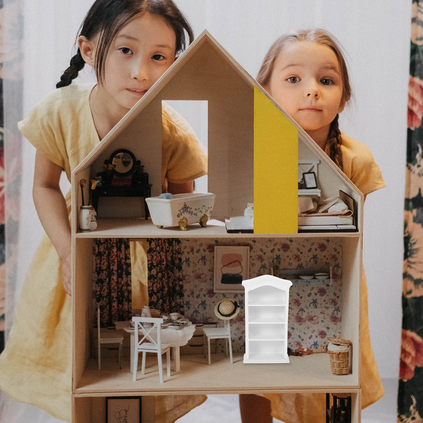 

Miniature Bookshelf Decor for Dollhouse Wooden Crafted Storage Shelf Kids Hands on Activity Cognitive Skill Building Bedroom