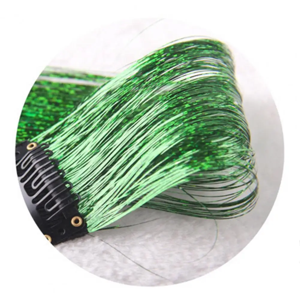 3 pz 45cm Glitter Sparkling Tinsel estensioni dei capelli colori arcobaleno Clip fissaggio lucido fata capelli Tinsel Kit accessorio per capelli donna