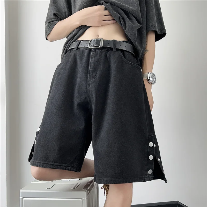 Celana Pendek Solid Pria Pinggang Tengah Sporty Longgar Panjang Lutut Bernapas Remaja Vitalitas Muda Pakaian Jalanan Santai Antik Cocok untuk Semua