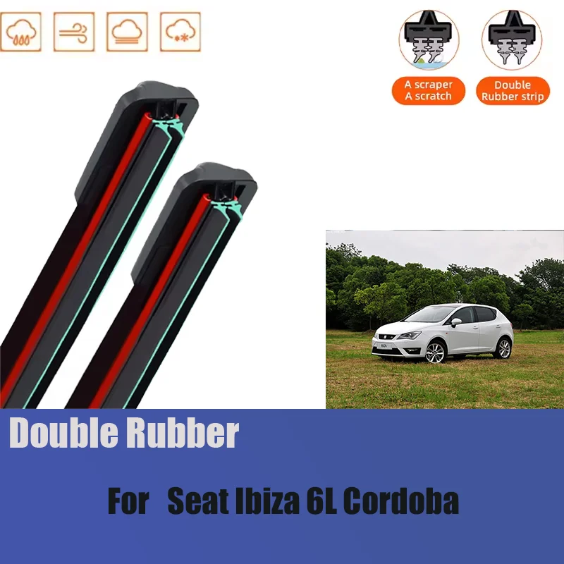 

For Seat Ibiza 6L Cordoba Front Windshield Wiper General Motors Multifunctional Double Rubber Strip Wiper 2006-2020