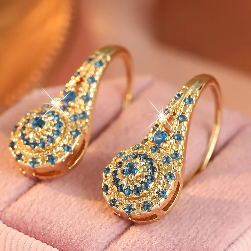 Elegante, luxuriöse, farbenfrohe Ohrringe mit kubischem Zirkon, minimalistisches Design für Damen, exquisite vergoldete Ohrringe, Bankett- und Party-Schmuck – Detail 3
