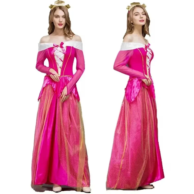 2025 เครื่องแต่งกายสําหรับผู้ใหญ่ผู้หญิงดีลักซ์สีชมพู Sleeping Beauty Princess Aurora เครื่องแต่งกายที่งดงามสําหรับปาร์ตี้ฮาโลวีนชุดแฟนซี