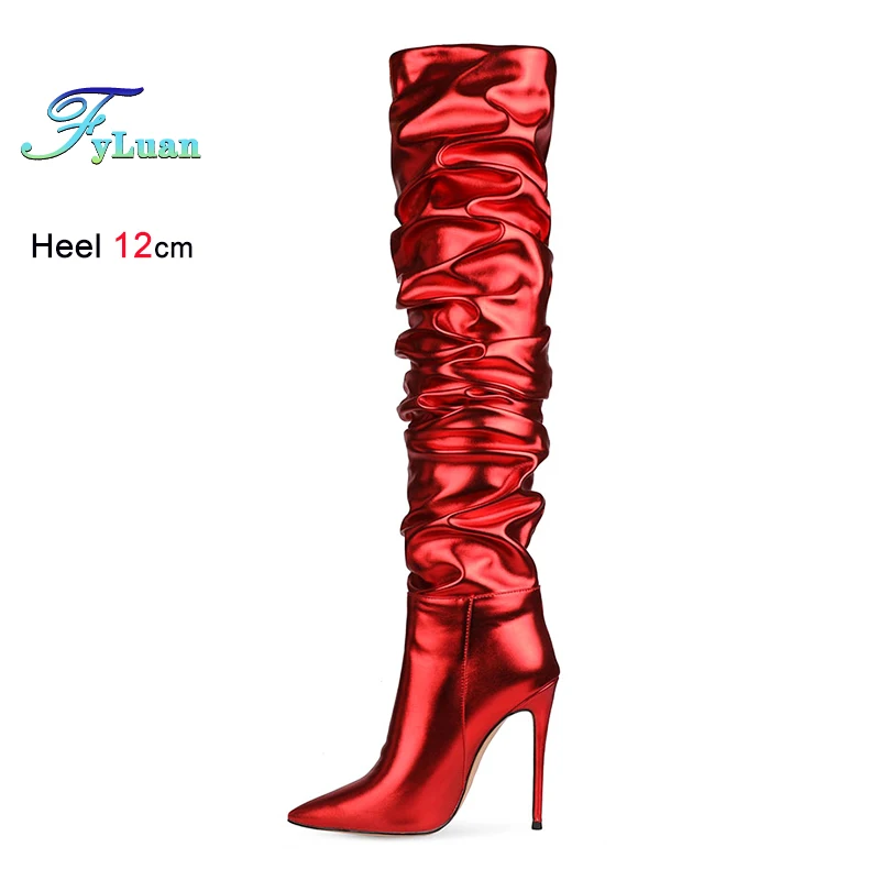 

Nightclub Dance Boots 12CM Fashion Over-the-Knee Pleated Boots Party Women Shoes Stage Show High Heels Autumn Winter Botas Mujer