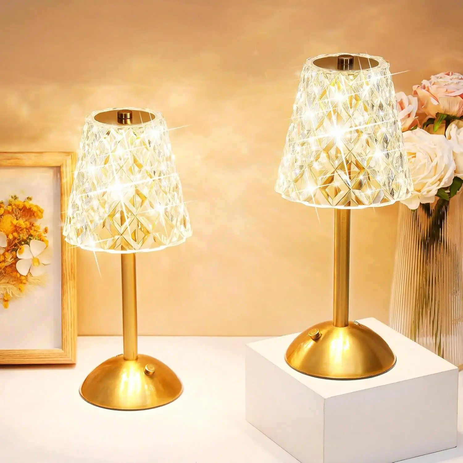 Cordless Table Lamps For Home,Table,Dining Room, Gold Rechargeable Lamps, USB Charge LED Brass Portable Outdoor Indoor Table Lamp With Built-In Dimmer Christmas Lighting, Christmas Decorations Gifts,Halloween,New Year Gifts