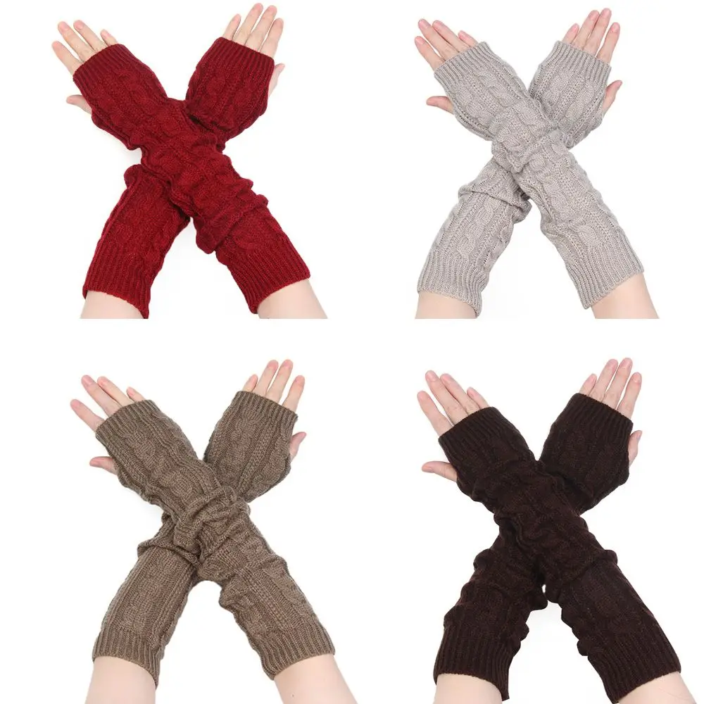 

Fashion Clothing Accessories Autumn Winter Twist Pattern Arm Warmers Knitted Mittens Long Gloves