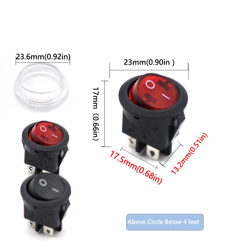 【5-1PCS】ON/OFF 20MM Round Rocker Switch LED illuminated Car 12V 24V / 6A 250V / 10A 125V 2PIN 3Pin 4Pin Switch 20MM