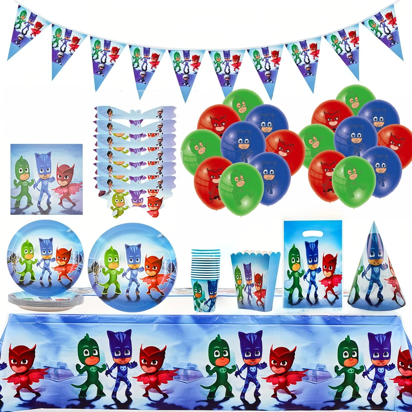 Maskierter Held Geburtstags-Tischservice-Set Pappteller Becher Servietten Deko-Ornament Geschenk Indoor-Bankett Heimparty Festliche Szenen-Dekoration